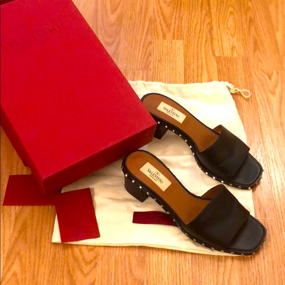 Valentino rockstud calfskin slide sandals/mules